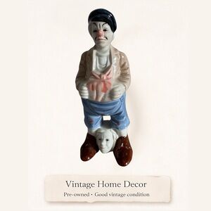Vintage Porcelain Clown Figurine – 7” Ceramic Masked Face Circus Collectible